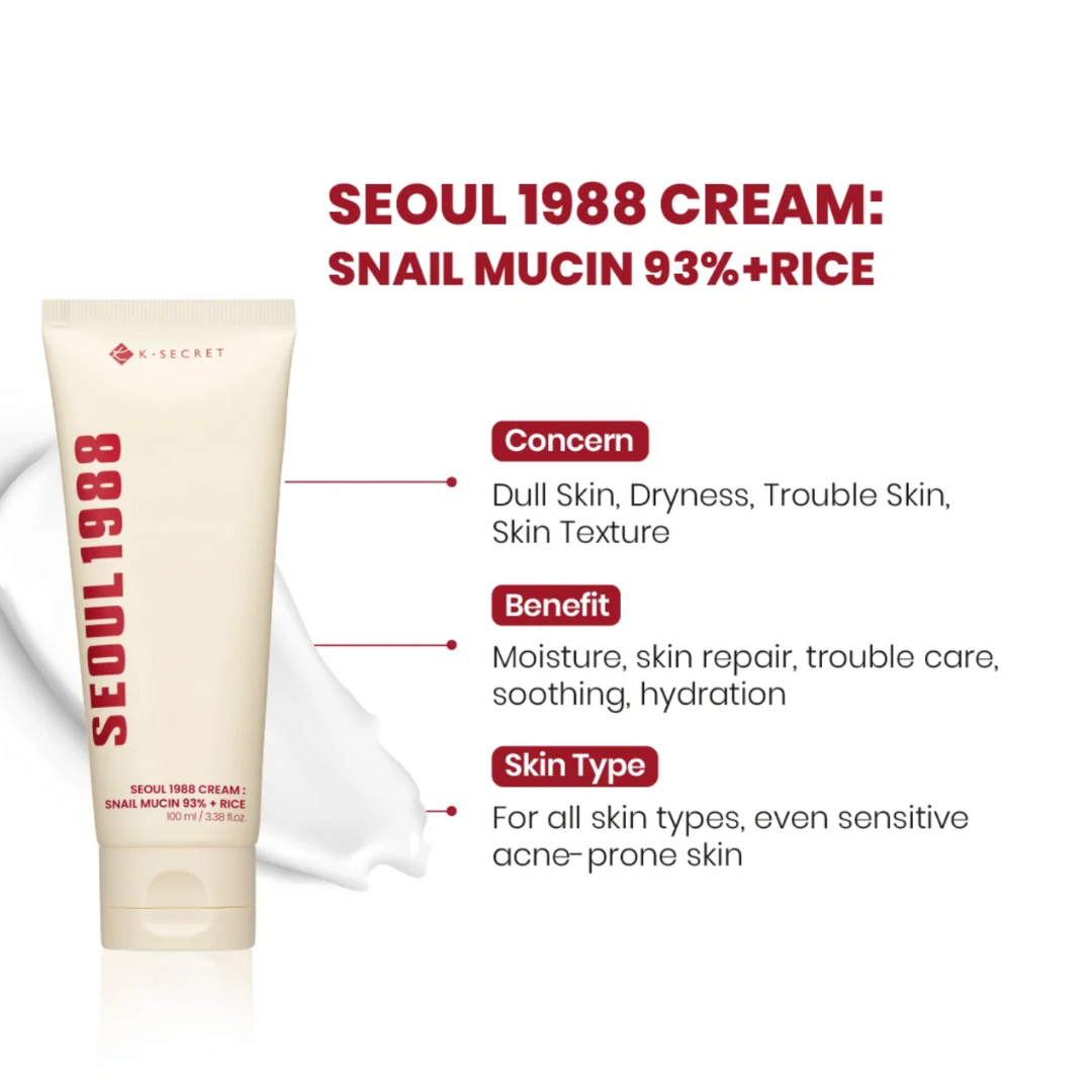 SEOUL 1988 Cream: Snail Mucin 93% + Rice 100ml