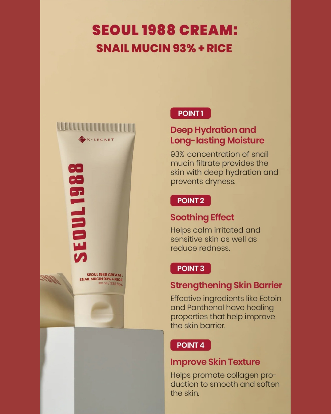 SEOUL 1988 Cream: Snail Mucin 93% + Rice 100ml