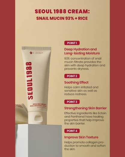 SEOUL 1988 Cream: Snail Mucin 93% + Rice 100ml