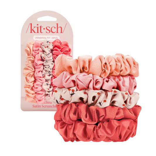 Cherry Blossom Ruched Satin Scrunchies 5pc Set