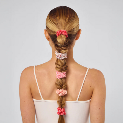 Cherry Blossom Ruched Satin Scrunchies 5pc Set