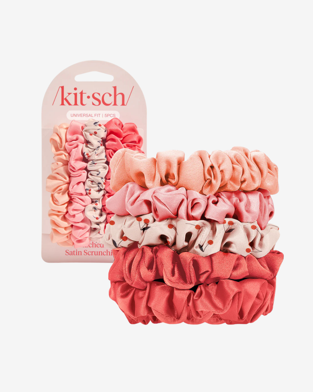 Cherry Blossom Ruched Satin Scrunchies 5pc Set