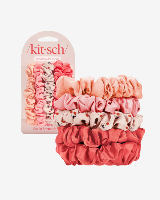 Cherry Blossom Ruched Satin Scrunchies 5pc Set