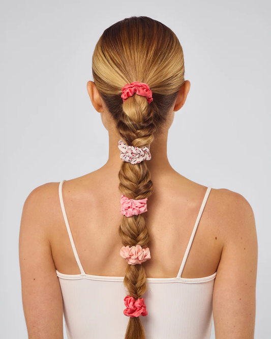 Cherry Blossom Ruched Satin Scrunchies 5pc Set